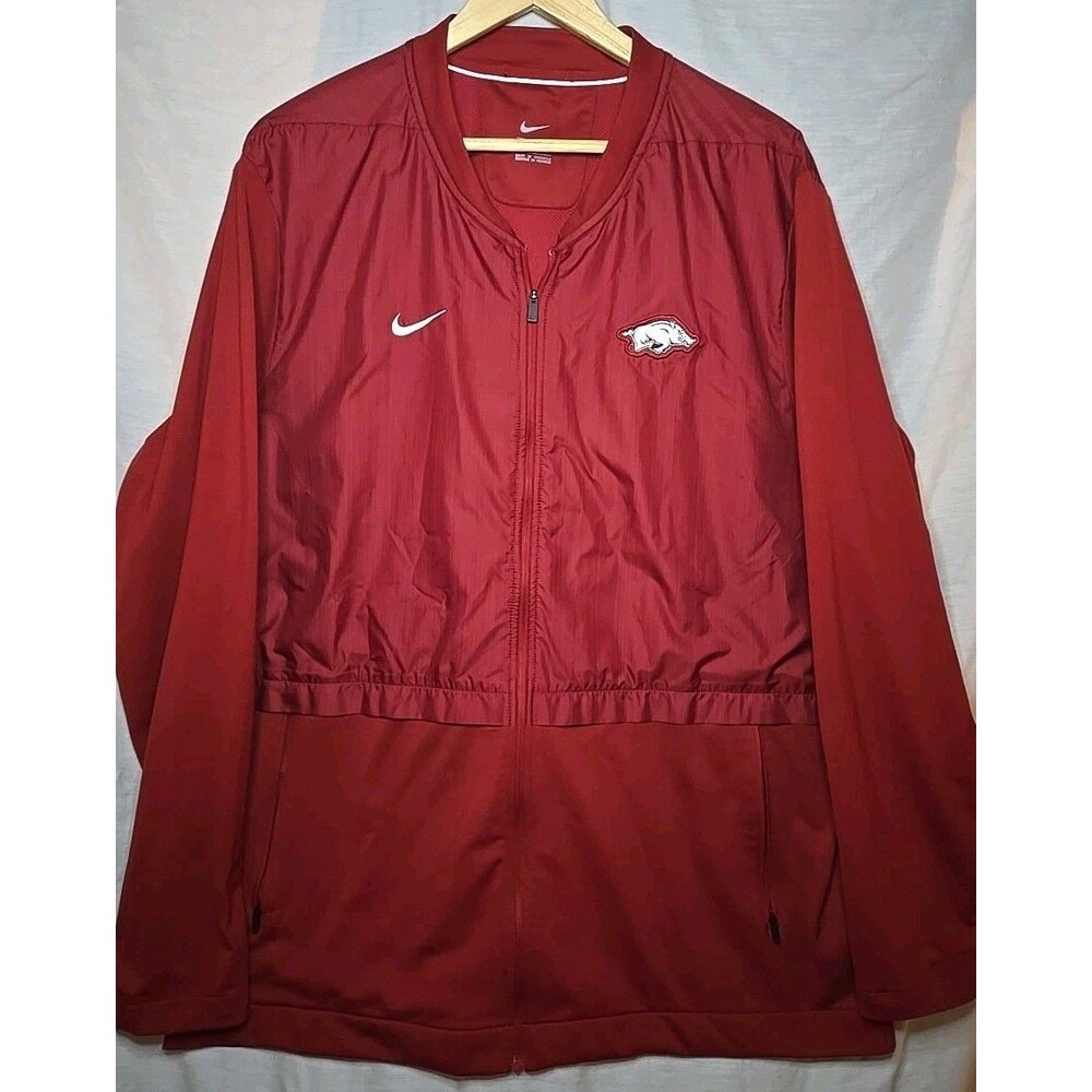 Nike Arkansas Razorbacks Full Zip Jacket Mens XXL Dri-Fit Vented Sideline Maroon